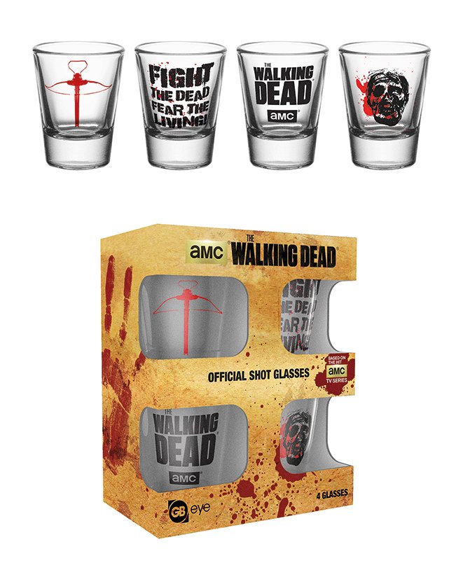 The Walking Dead Shot Glasses 4 pack Symbols new Official White Boxed 2oz